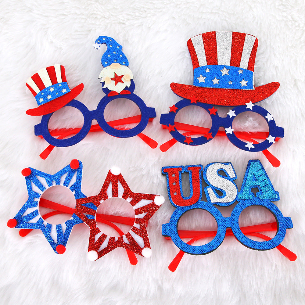 Unisex nan patriotic glitter novelty party glasses with USA letter topper Bowlift