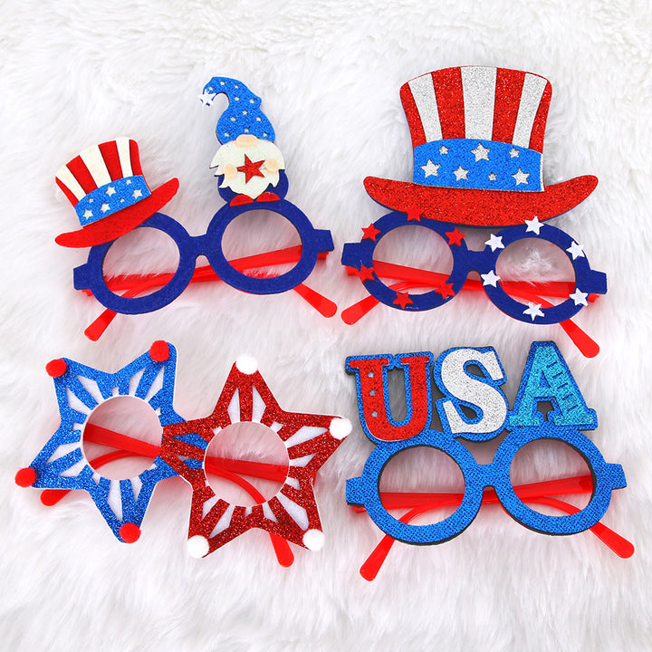 Unisex nan patriotic glitter novelty party glasses with USA letter topper Bowlift