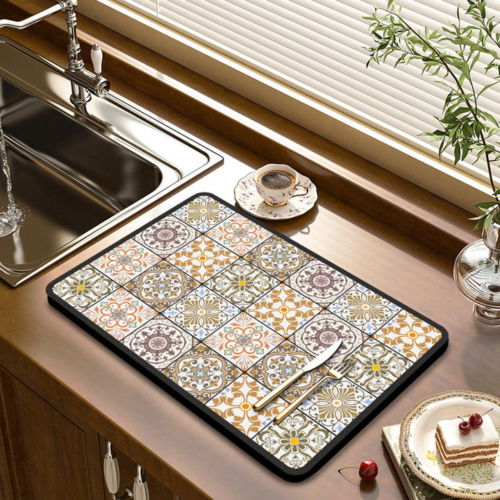 Decorative Absorbent Kitchen Sink Dish Drying Mat Bowlift