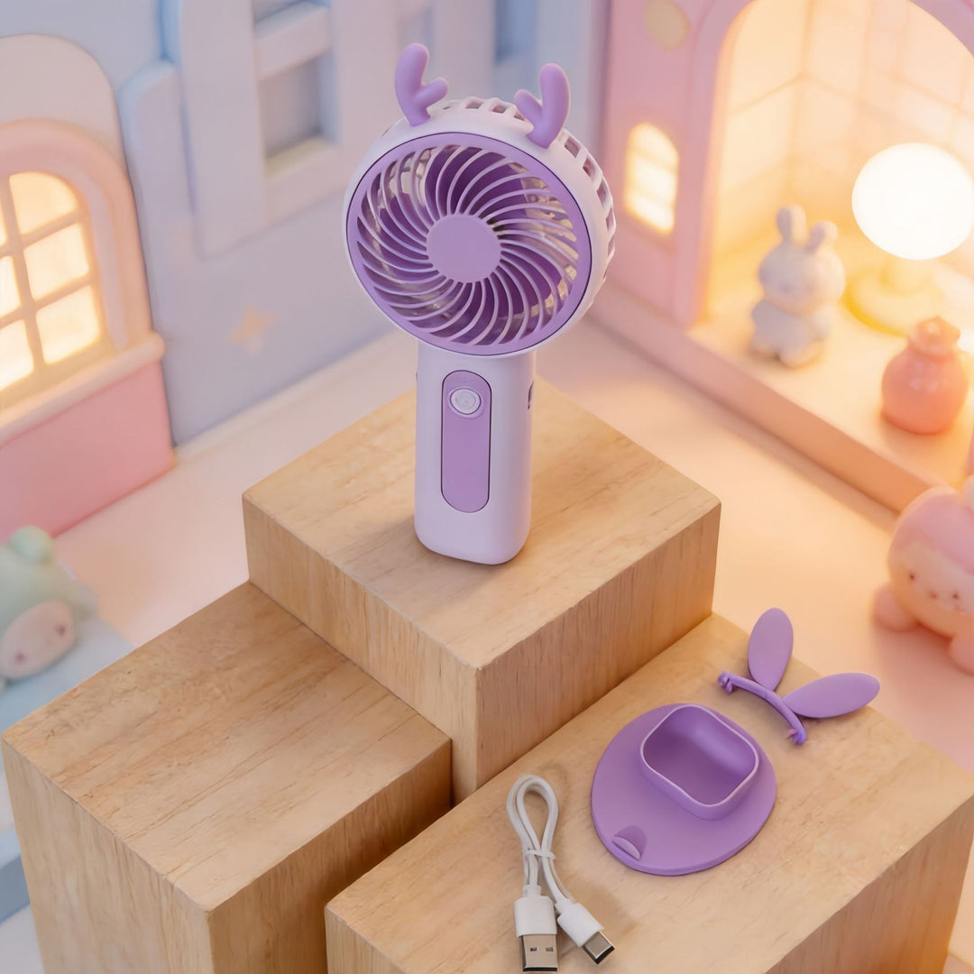 Women's Portable Hand Fan with Cute Ears Bowlift