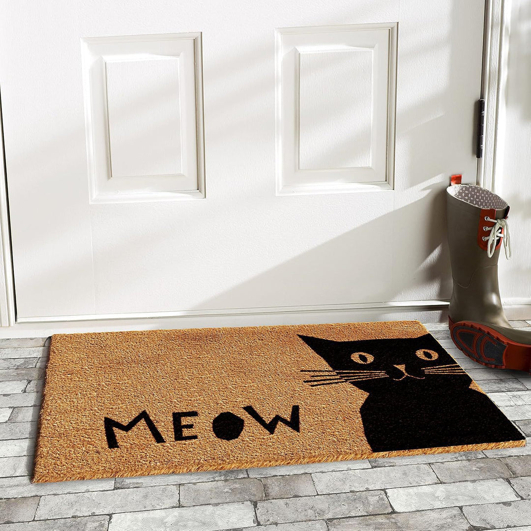 Cat-Themed Natural Coir Doormat