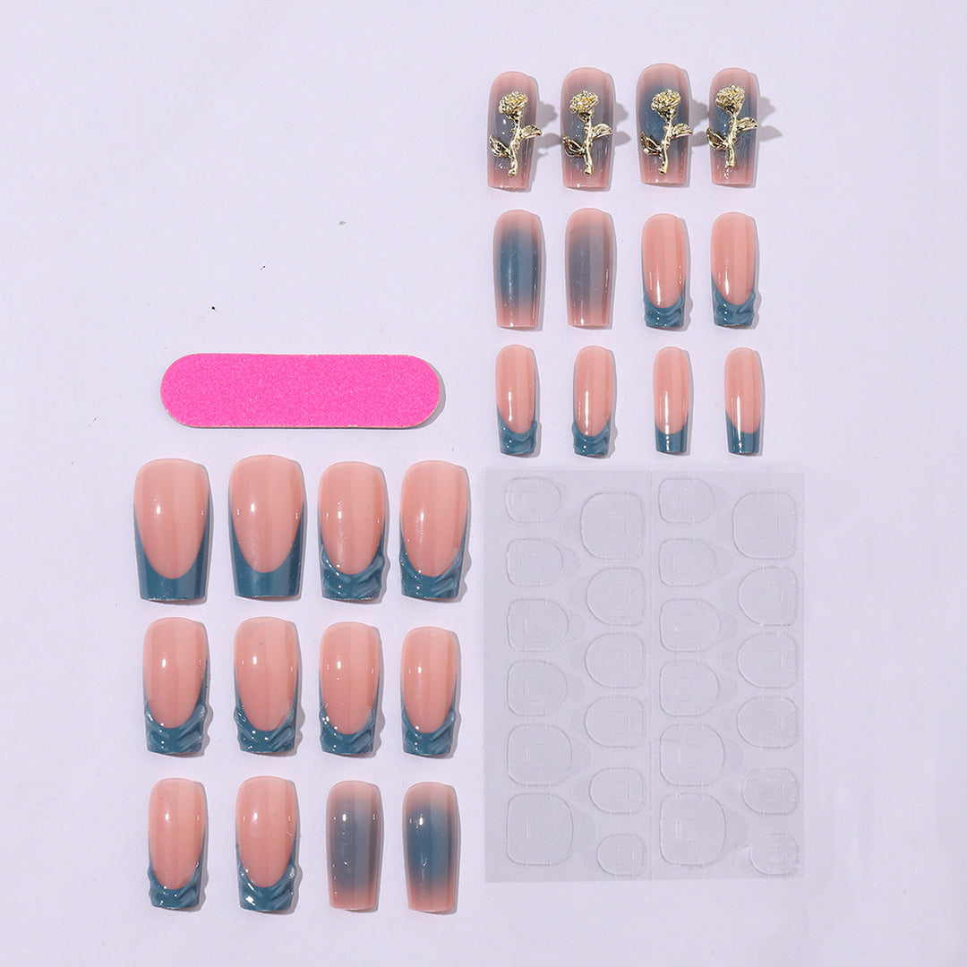 Elegant artificial nail creations with golden embellishments Bowlift