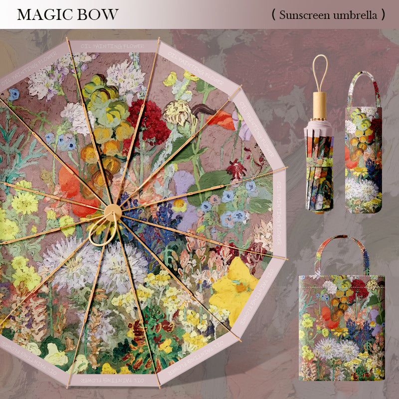 Women's elegant folding umbrella with floral design Bowlift