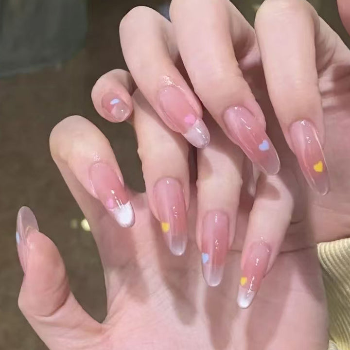 Elegant Press-On Nail Set with Heart Accents Bowlift