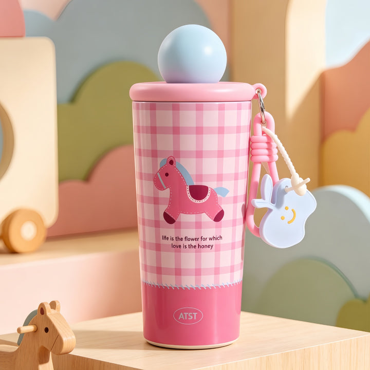 Ladies Insulated Bottle with Playful Horse Motif Bowlift