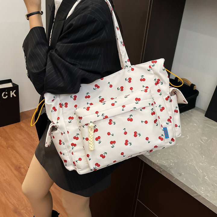 Cherry Print Multi-Pocket Tote Bag Bowlift