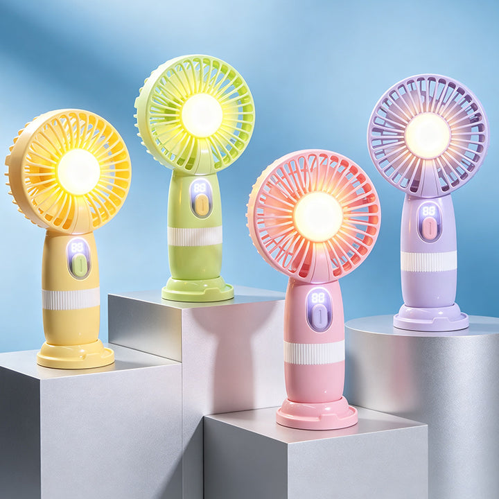 Ladies portable USB hand fan with LED light and digital temperature display Bowlift