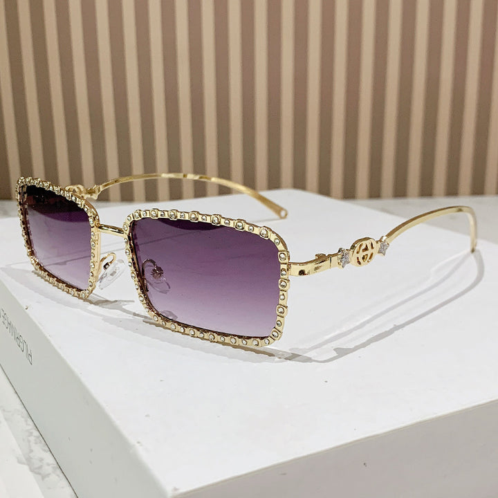 Women's elegant square sunglasses with luxurious rhinestone frame Bowlift