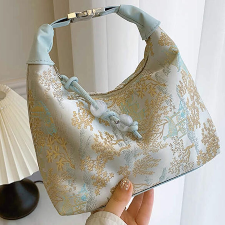 Floral-Patterned Handheld Evening Bag Bowlift