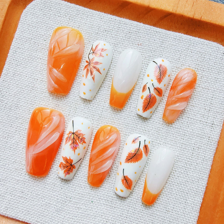 Autumn-Themed Artistic Press-On Nail Set Bowlift