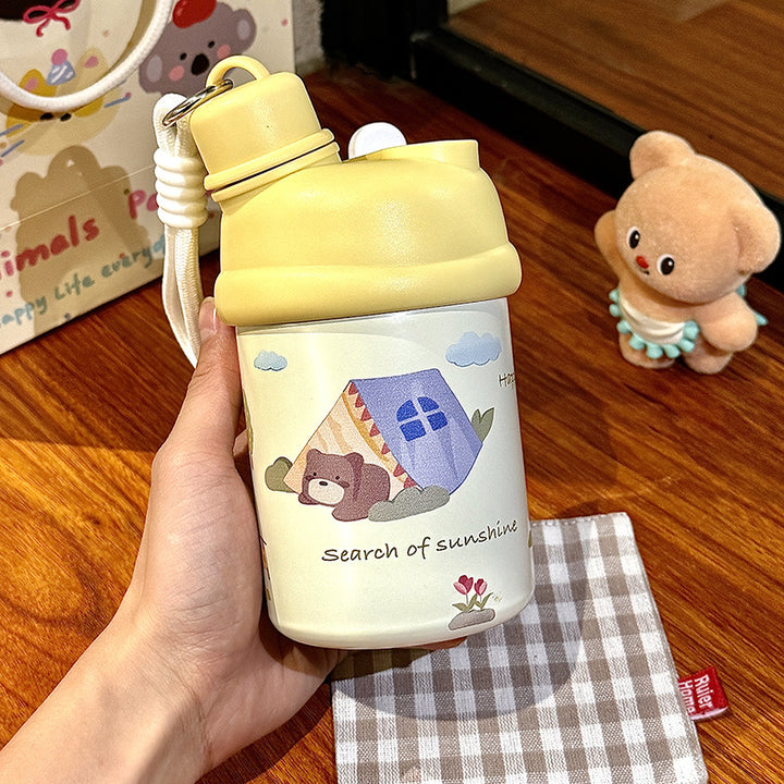 Women's Insulated Water Bottle with Playful Bear Design Bowlift