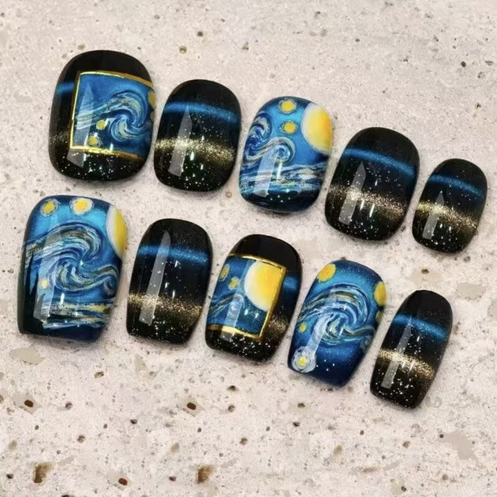 Artistic Starry Night Press-On Nail Art Bowlift