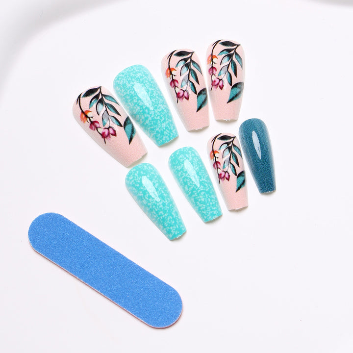Artistic Floral and Glitter Press-On Nails Bowlift