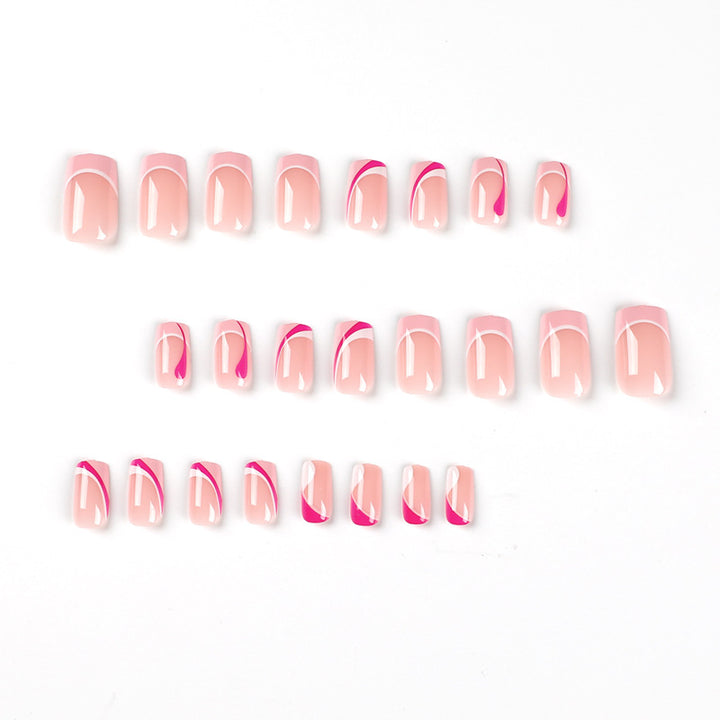 Acrylic nail extensions with elegant gradient and curved accents Bowlift