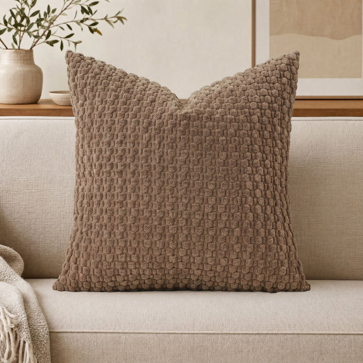 Textured chenille throw pillow with raised bobble weave Bowlift