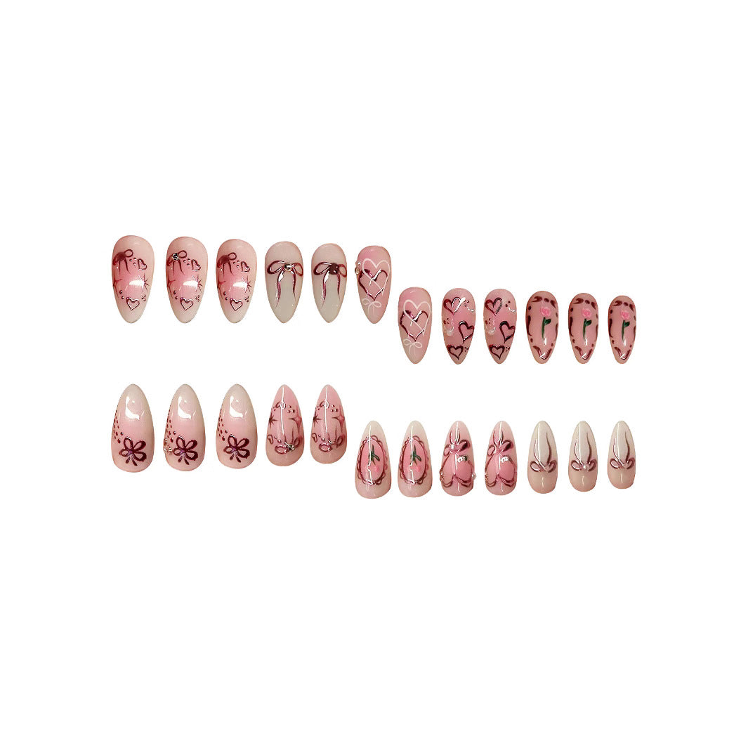 Decorative Heart-Themed Press-On Nail Art Bowlift