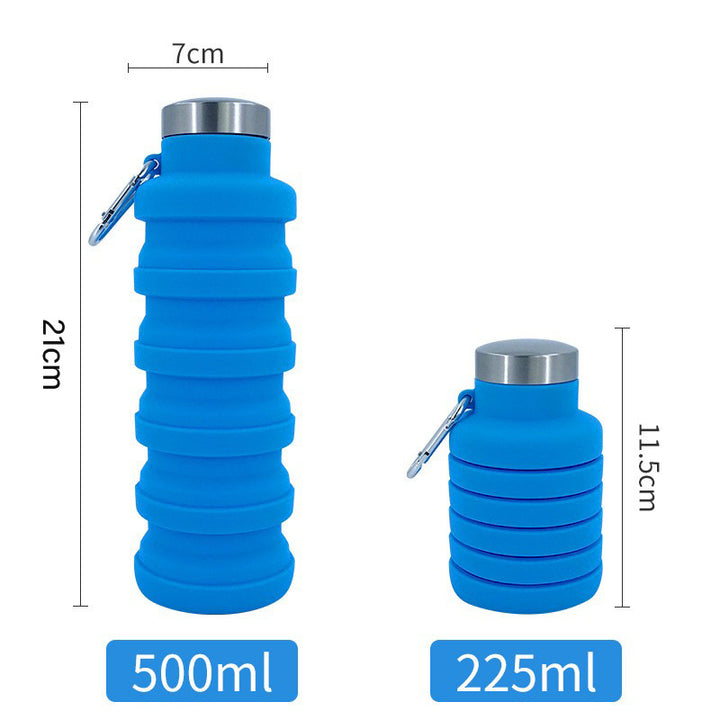 Collapsible Silicone Travel Water Bottle with Stainless Steel Cap and Carabiner Bowlift