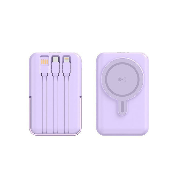 Portable power bank with integrated charging cable and wireless charging function Bowlift