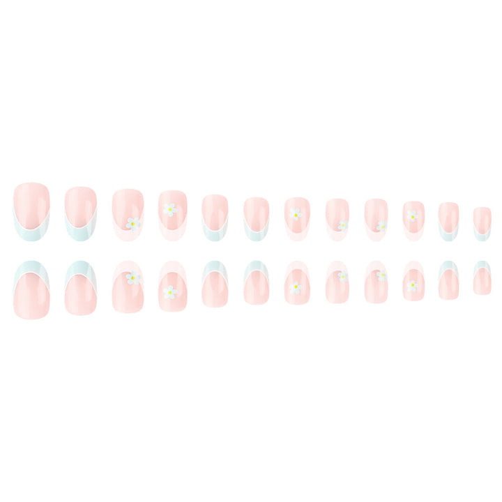 Elegant French Tip Press-On Nails with Floral Accents Bowlift