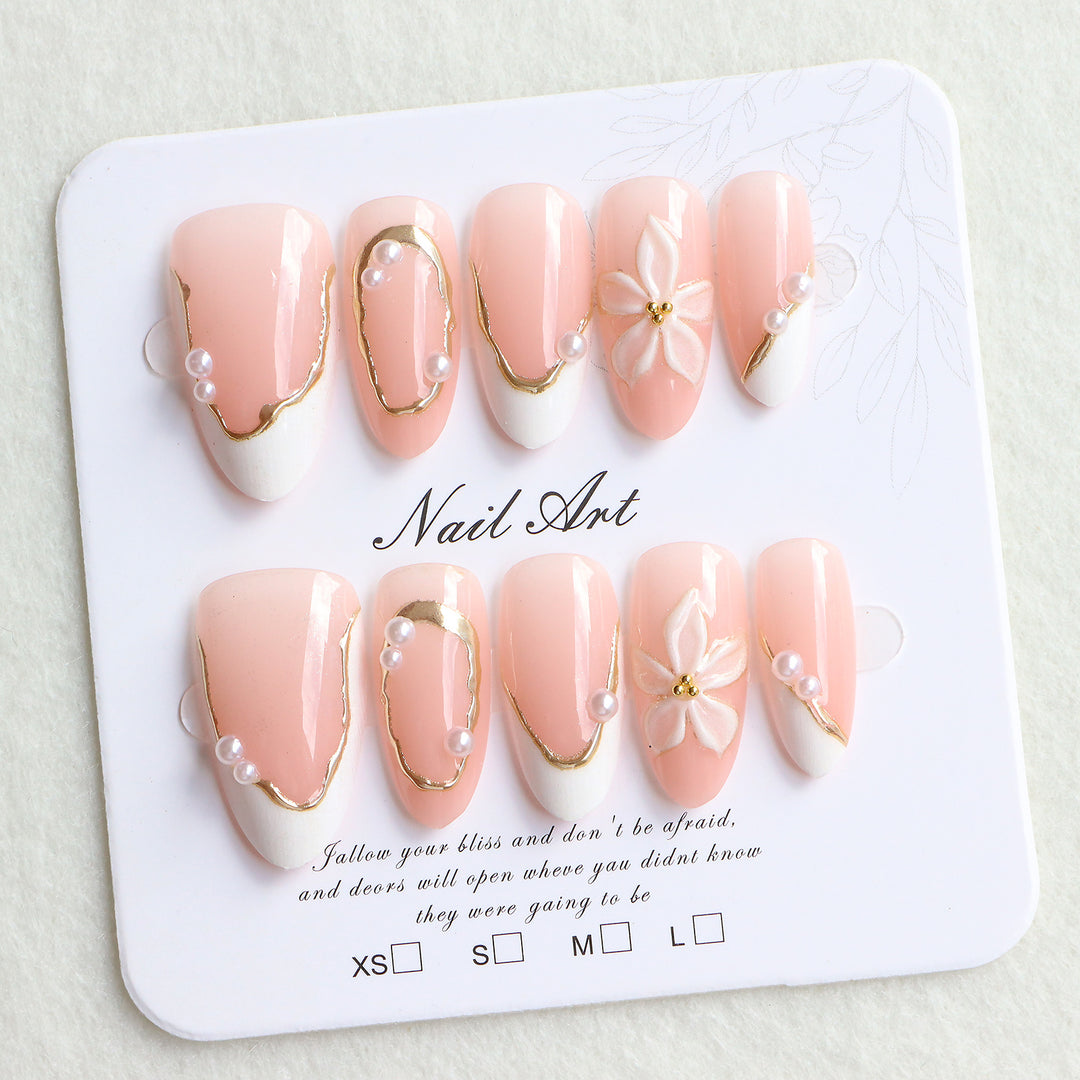 Elegant Press-On Nail Art Set with Floral Accents Bowlift