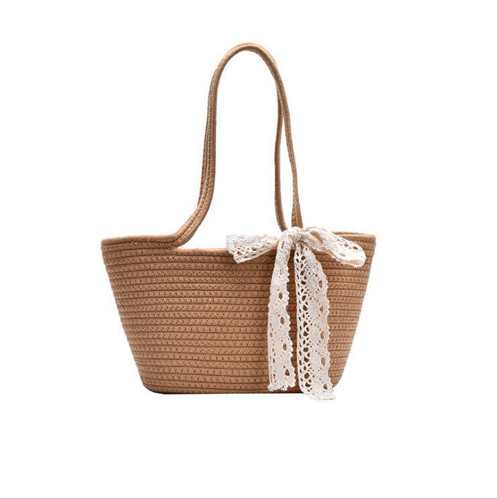 Elegant Bast Handbag with Lace Accent Bowlift