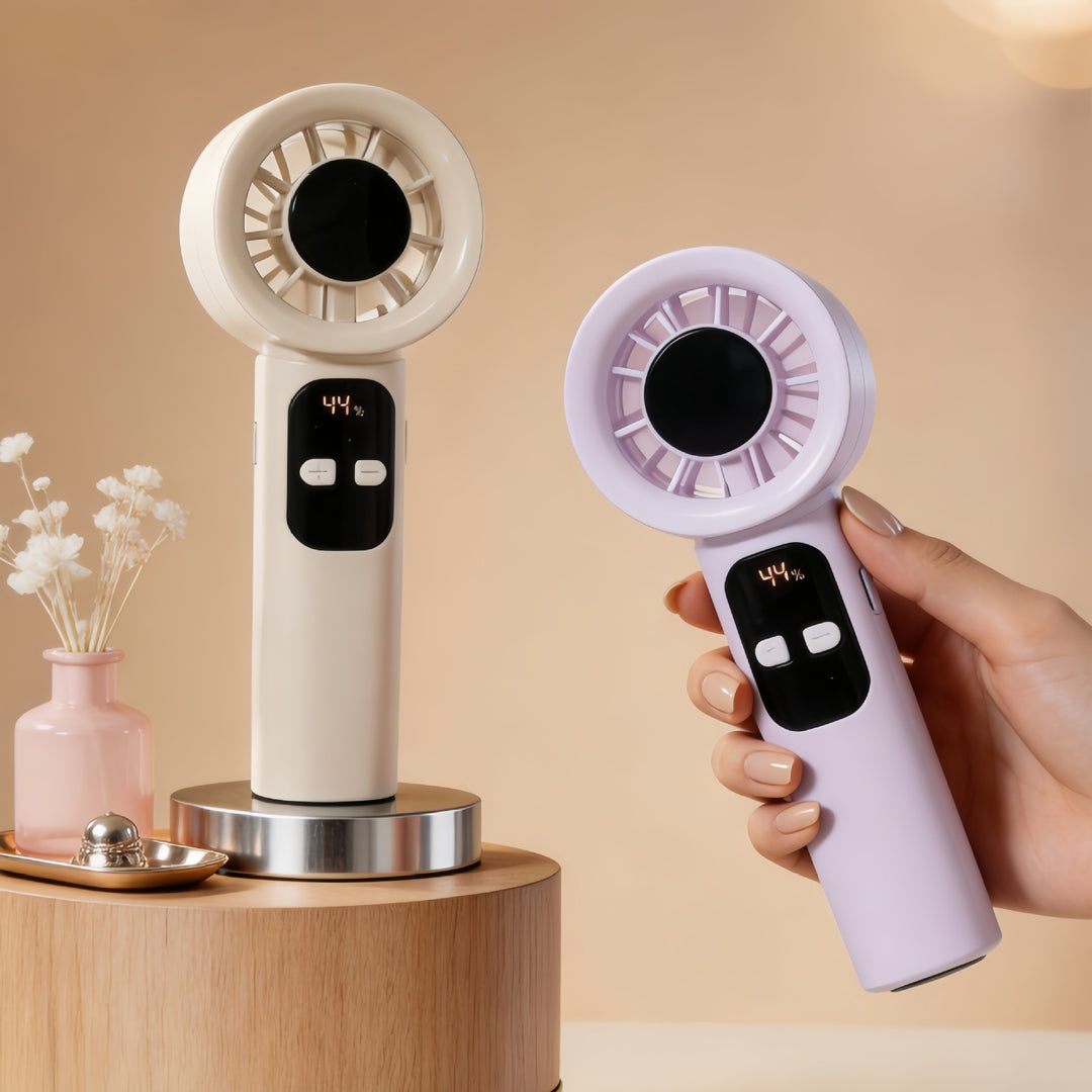 Ladies Portable Handheld Fan with LED Display Bowlift