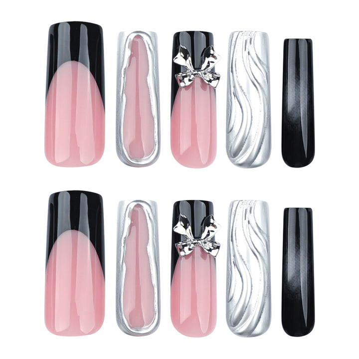 Artistic Nail Extensions with Metallic Design Bowlift