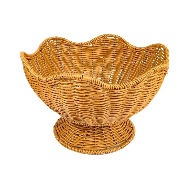 Unisex Rattan Fruit Bowl with Elegant Wave Lines Bowlift
