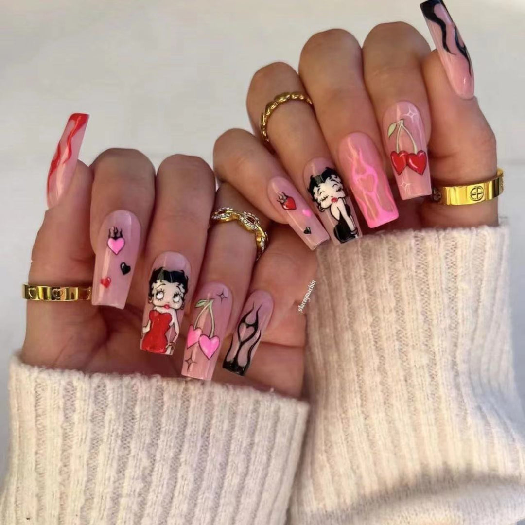 Artificial nail set with modern comic motifs Bowlift
