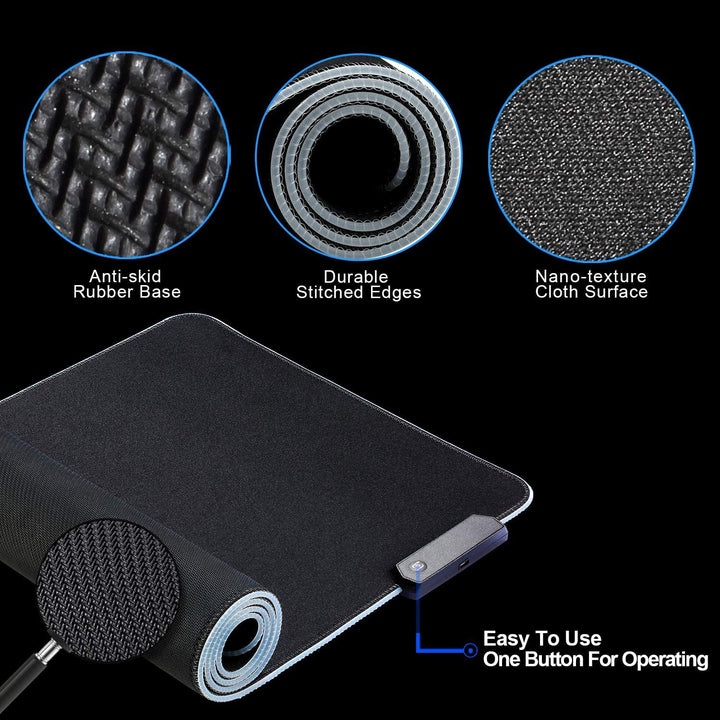 Extra Large RGB Backlit Gaming Mouse Pad with Microfiber Surface and Braided USB Cable Bowlift