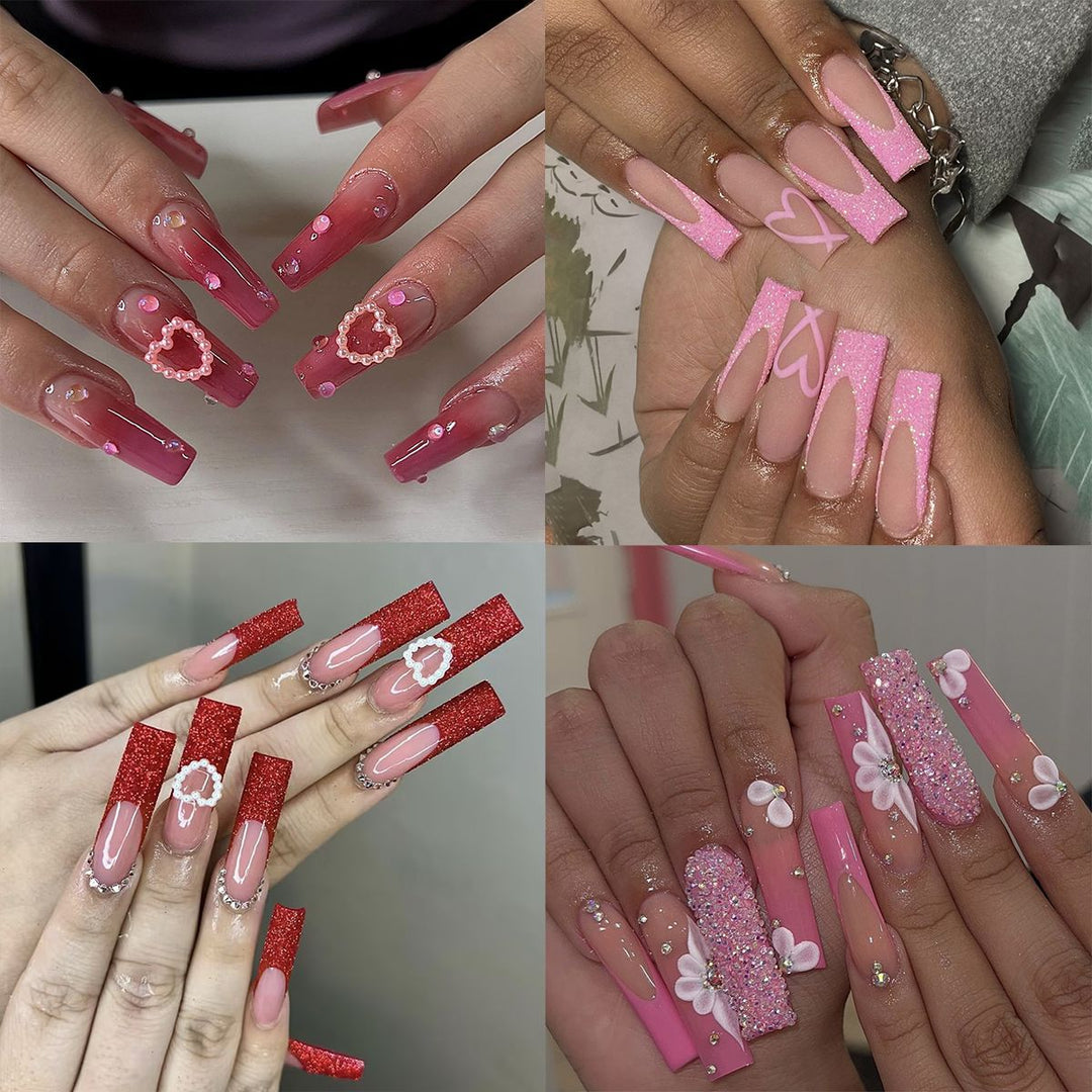 Artistic Press-On Nail Set with Heart and Classic Designs Bowlift