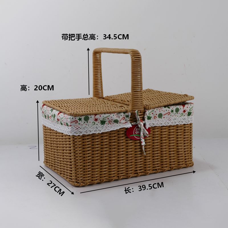 Ladies picnic basket with double compartment and decorative fabric trim Bowlift