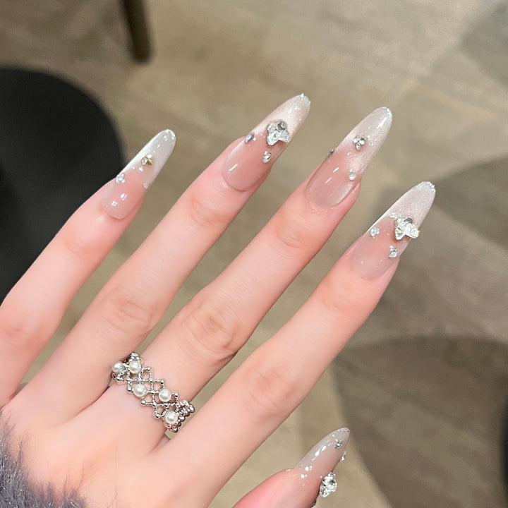 Elegant Press-On Nail Extensions with Crystal Accents Bowlift