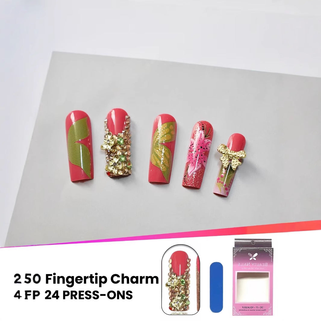 Artistic Floral Press-On Nail Set Bowlift