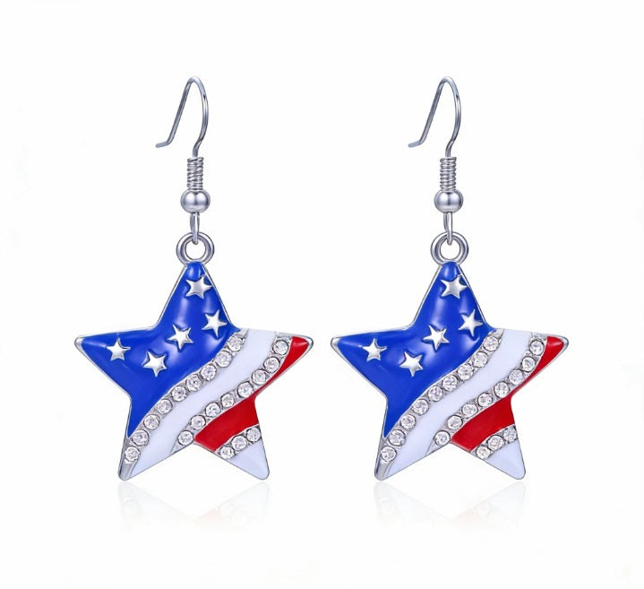 Women's long multi-layer star drop earrings with crystal embellishments and rhodium-plated alloy Bowlift