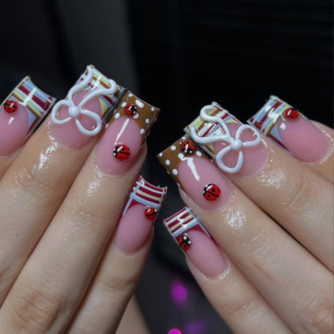 Decorative 3D Ladybug Nail Art Extensions Bowlift