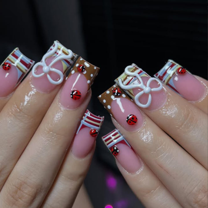 Decorative 3D Ladybug Nail Art Extensions Bowlift