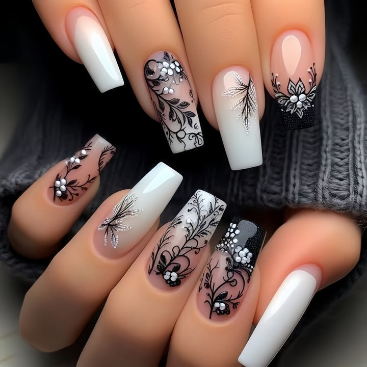 Artificial nails with elegant floral design Bowlift