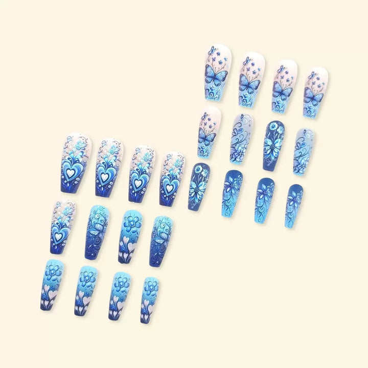 Artificial nail set with floral and butterfly patterns Bowlift