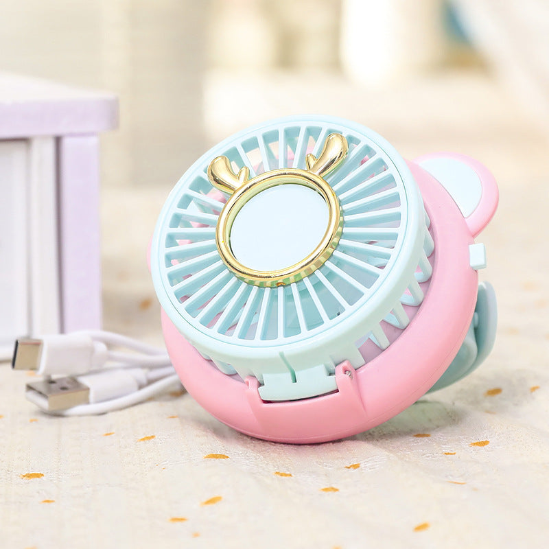 Women's Portable Mini Fan with Integrated Mirror and Spray Function Bowlift