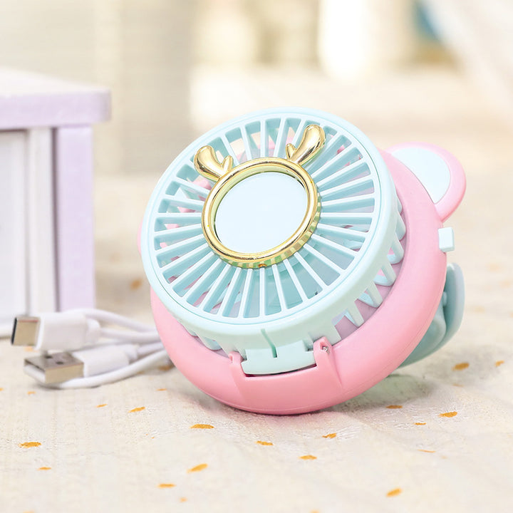 Women's Portable Mini Fan with Integrated Mirror and Spray Function Bowlift