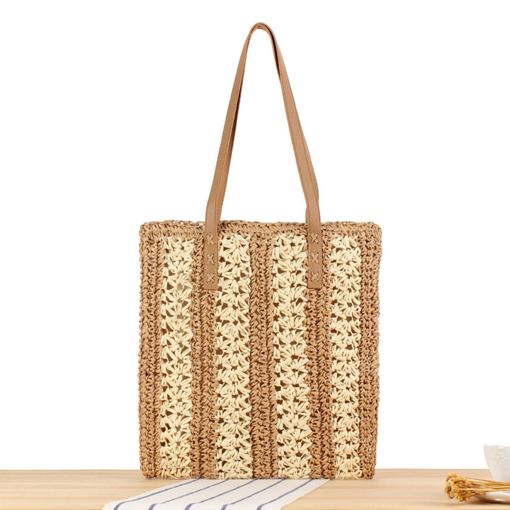 Braided Natural Material Beach Bag with Sturdy Leather Handles Bowlift