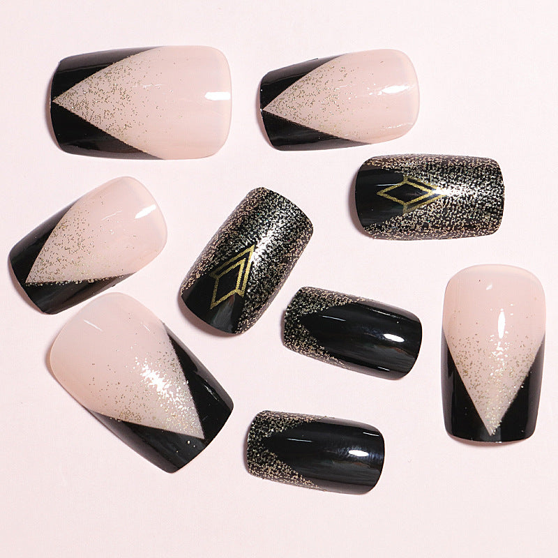 Elegant Press-On Nail Art Set with Geometric Design Bowlift