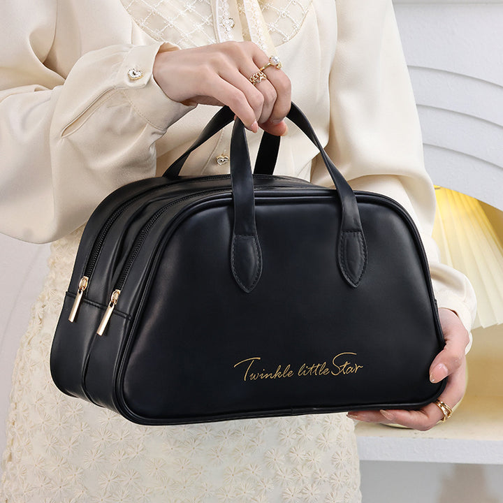 Cosmetic Organizer Bag With Double Zipper And Elegant Carry Handle Bowlift