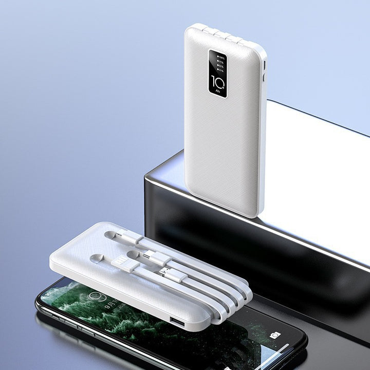 Portable power bank with integrated charging cables and digital charge level indicator Bowlift