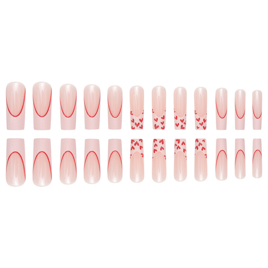 Romantic Heart-Accent Press-On Nail Set Bowlift