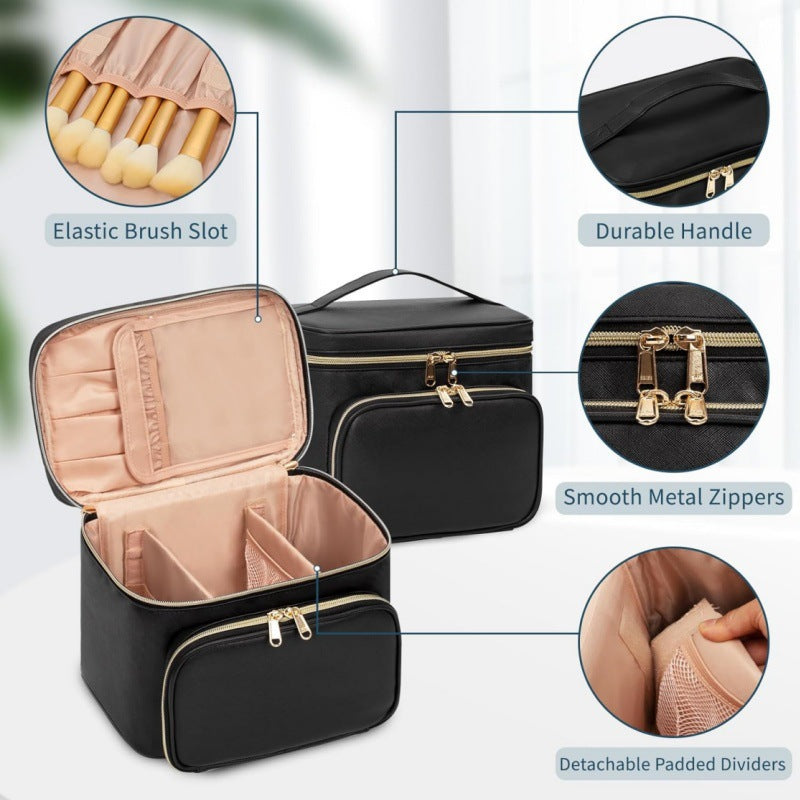Cosmetic organizer bag with multiple compartments and insulating interior Bowlift