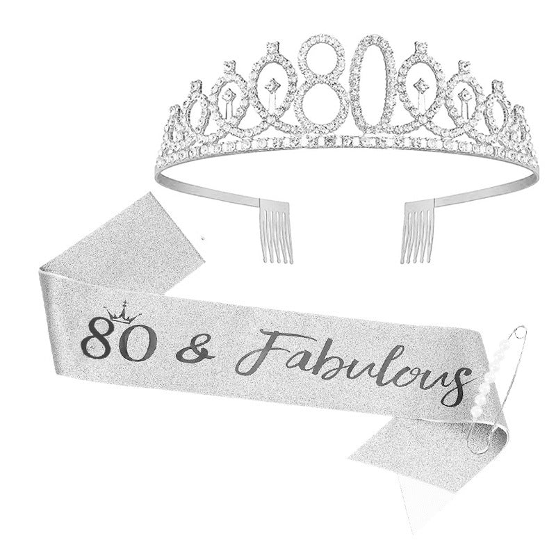 Women Crystal-Embellished Birthday Crown with Personalized Sash Bowlift