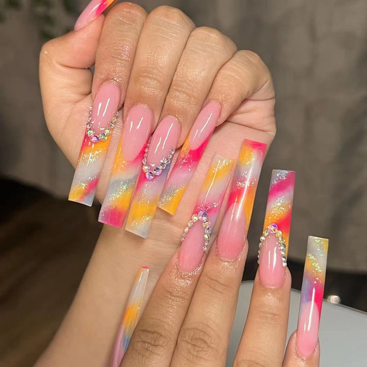Decorative Rhinestone Art Long Stiletto Press-On Nails Bowlift