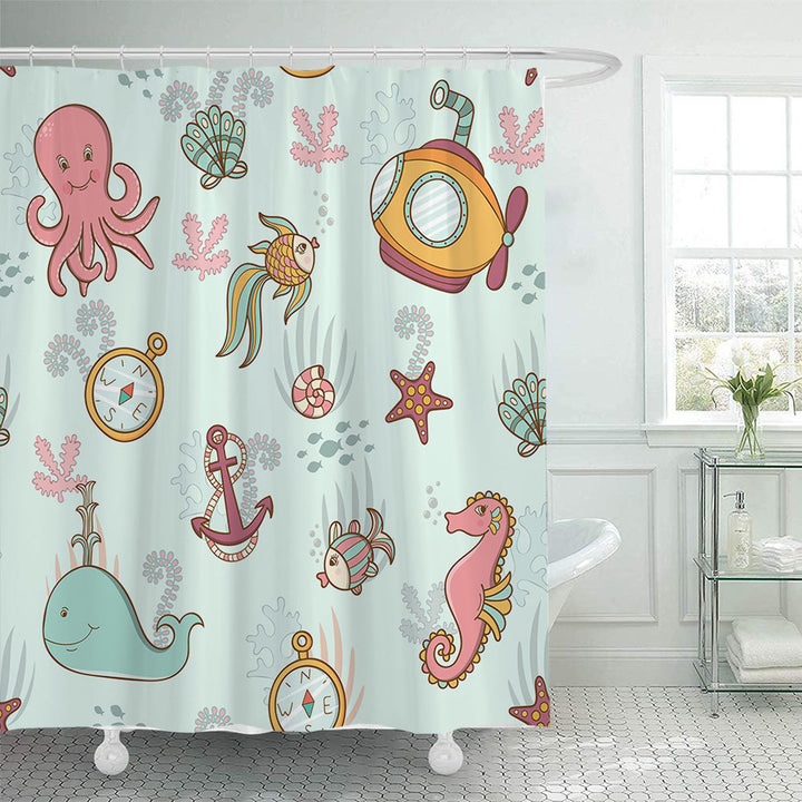 Nautical-Themed Shower Curtain Bowlift